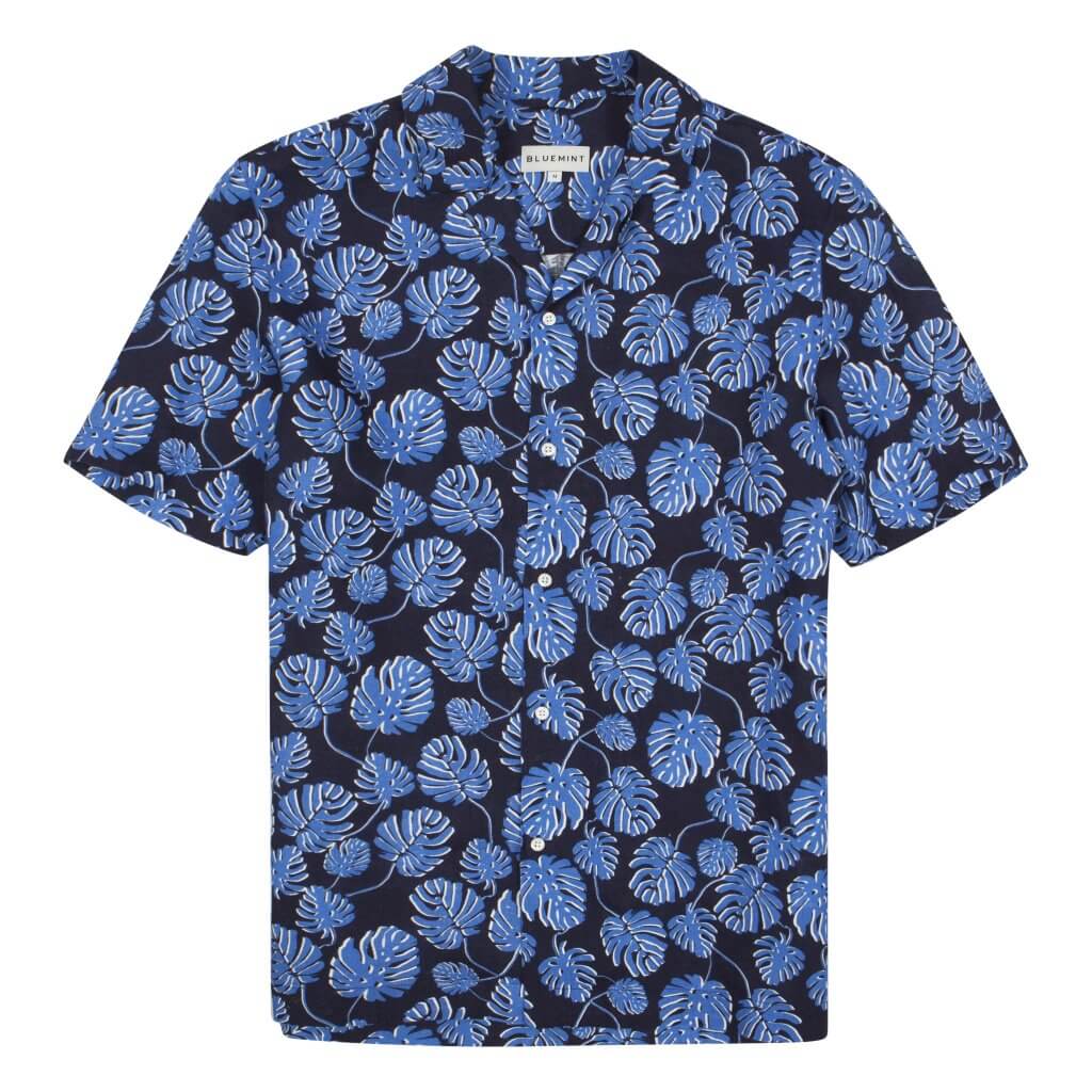 Mars Printed - Camp Collar Linen Shirt - Navy Bloom £95