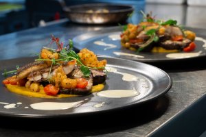 SEA BREAM WITH PRAWN AND SCALLION FRITTER