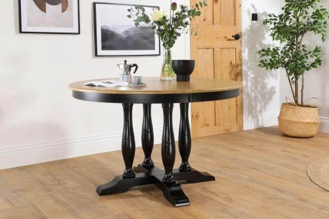 Click to buy the Highgrove Painted Black and Oak Dining Table here