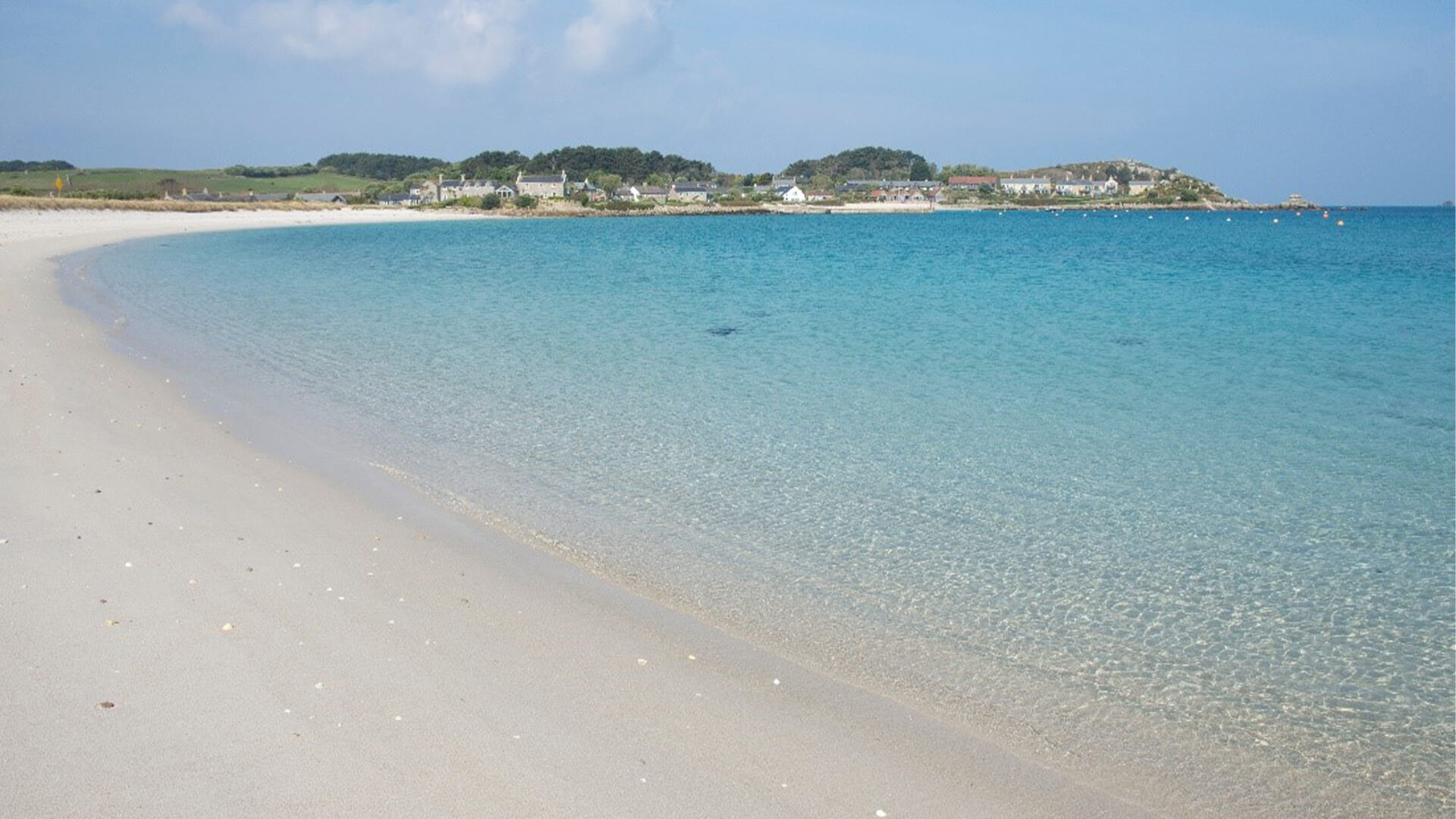 Tresco Island, Cornwall UK beach on a sunny day