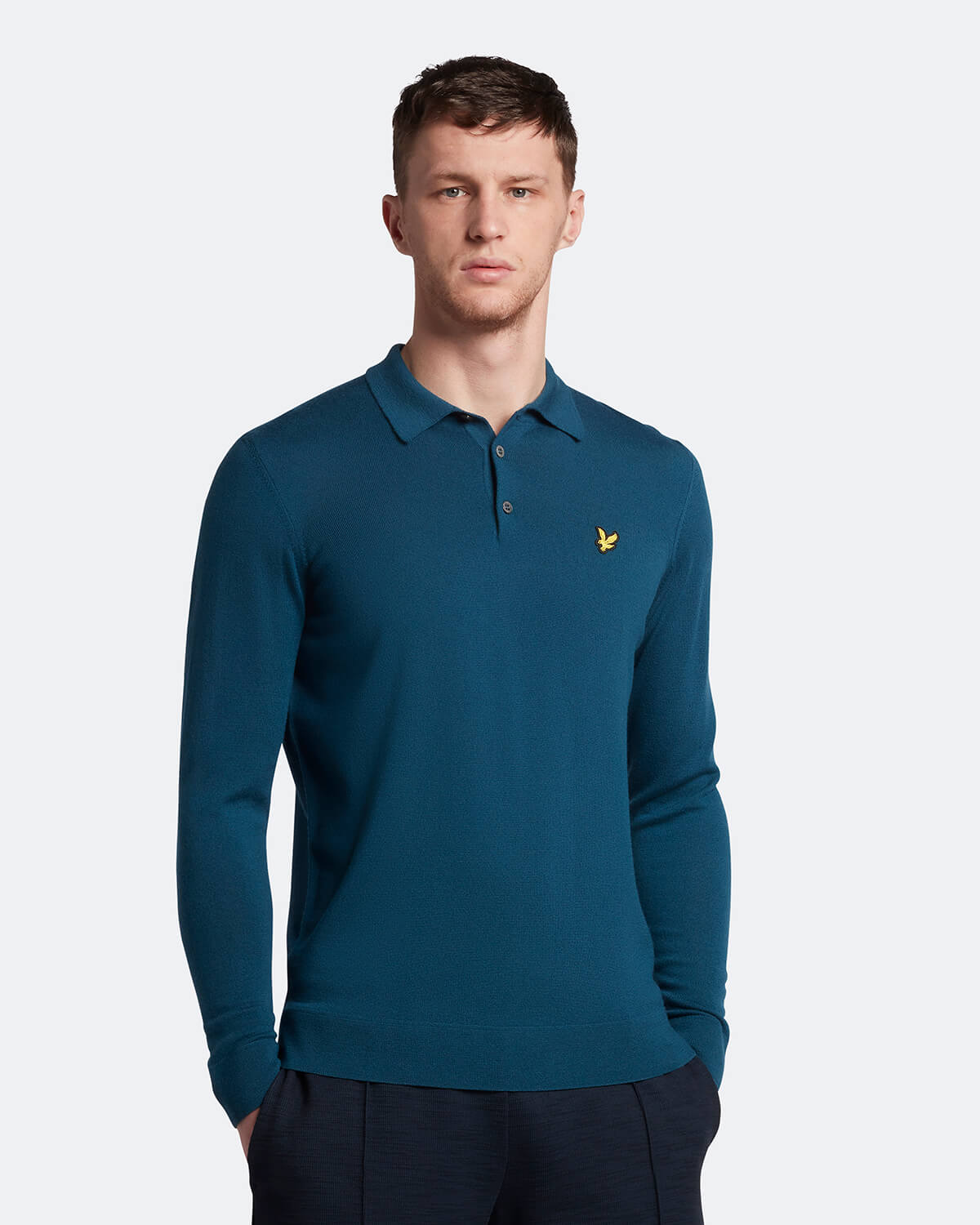 Lyle & Scott - Knitted Merino Polo - Petrol Blue - £75.00