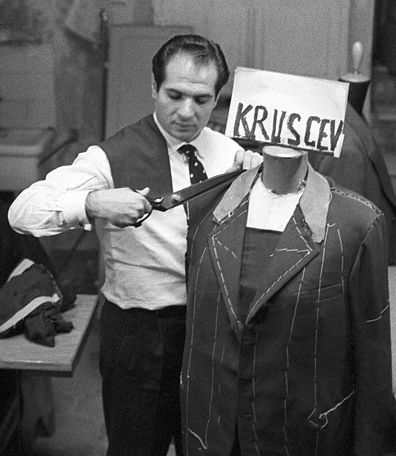 Angelo Litrico making a jacket for Nikita Khrushchev in October 1957.
